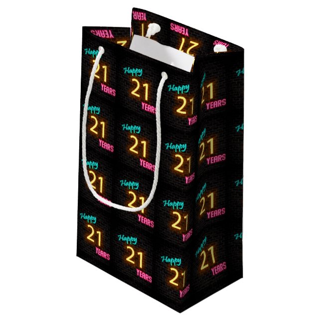 Neon sign for 21st birthday small gift bag (Back Angled)