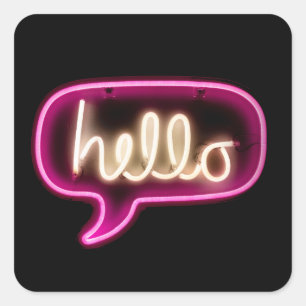 neon sign hello square sticker