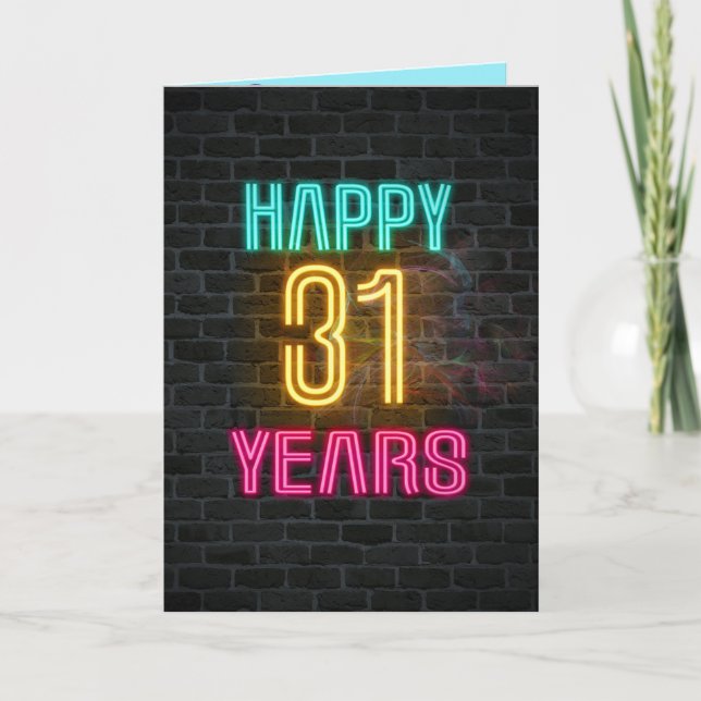 Neon sign on brick for 31st birthday card (Front)
