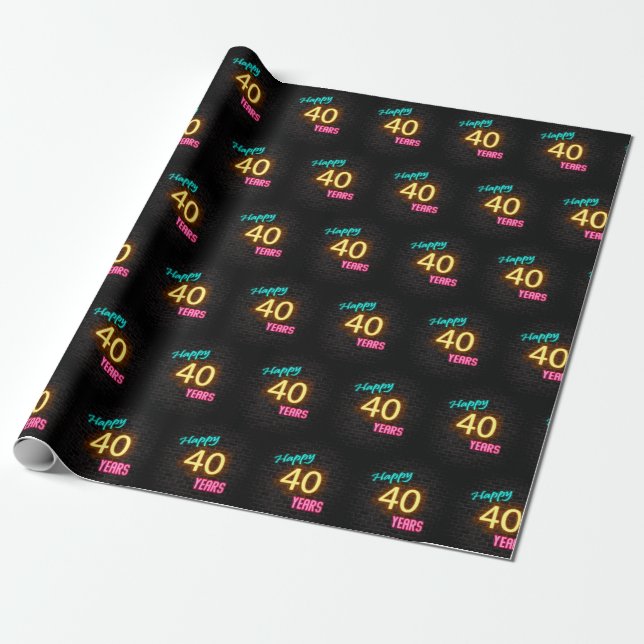 Neon Sign on Brick for 40th Birthday Wrapping Paper (Unrolled)