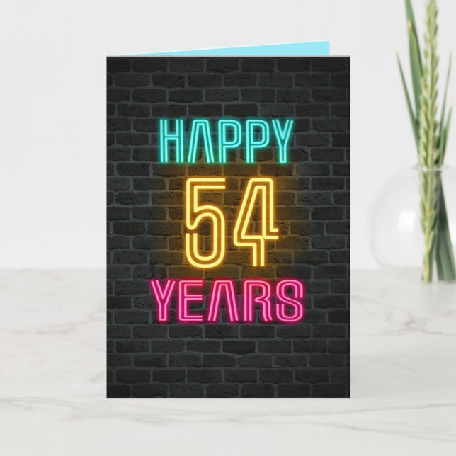 Neon sign on brick for 54th birthday card (Front)