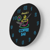 Neon Sign Personalized Coffee Bar Large Clock (Angle)
