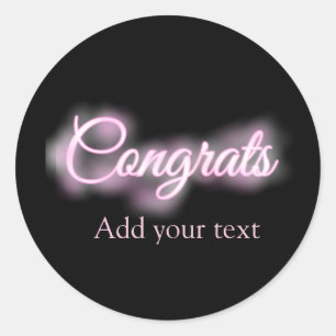 Neon sign pink congrats add text retro 90s revival classic round sticker