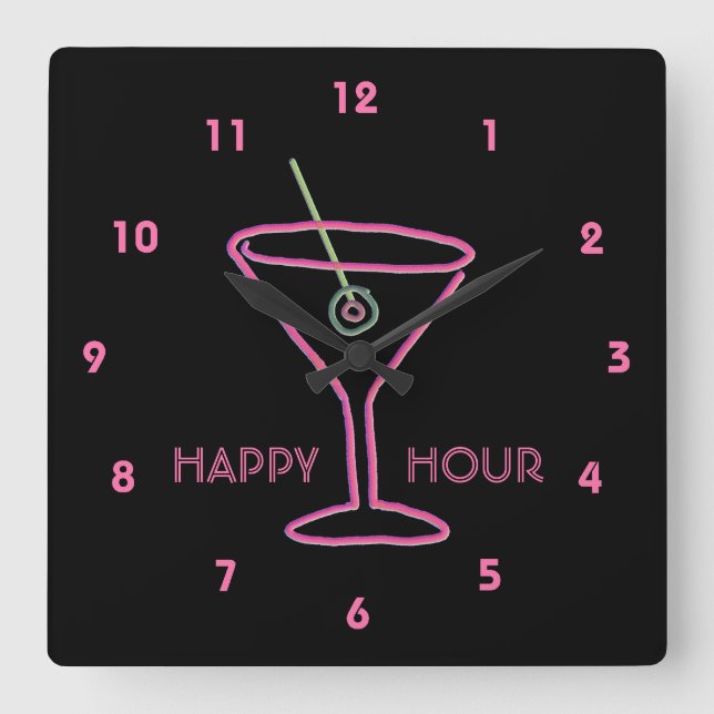 Neon Sign Retro Martini Customizable Wall Clock (Front)