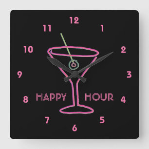 Neon Sign Retro Martini Customizable Wall Clock