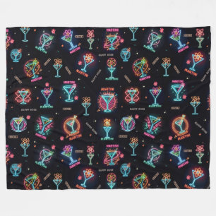 Neon Sign Space Age Atomic Martini Cocktails Print Fleece Blanket