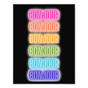 Neon Sign Style Bonjour Repeating Rainbow Print