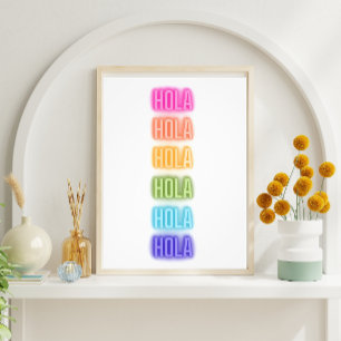 Neon Sign Style Hola Repeating Rainbow Print