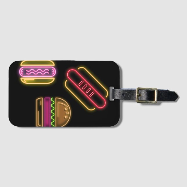 Neon Sign Style Hotdog Hamburger Luggage Tag (Front Horizontal)