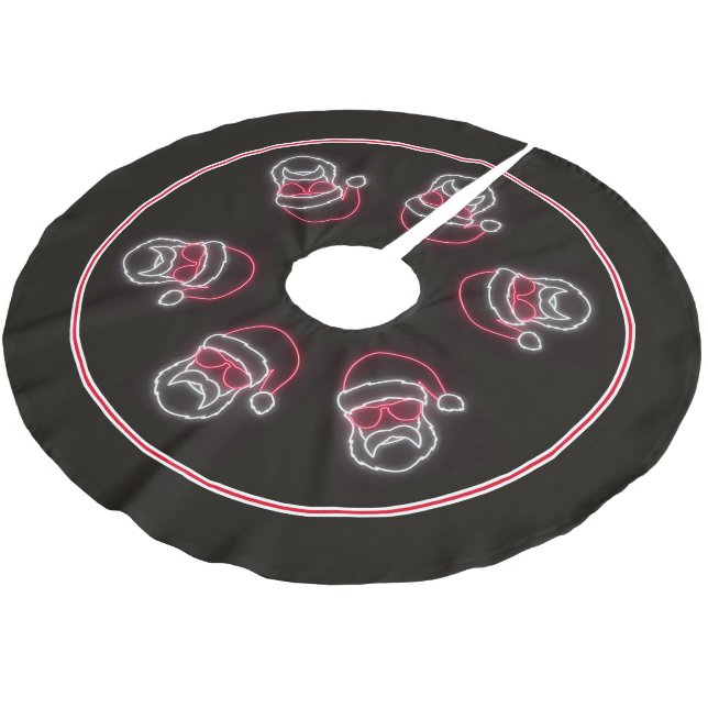 Neon Sign Style Santa in Sunglasses Brushed Polyester Tree Skirt (Angled)