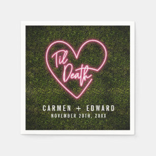 Neon Sign Til Death Heart Wedding Napkin
