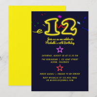 Neon Sign Twelfth Birthday Party Invitation