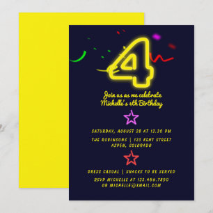 Neon Signé quatrième anniversaire fête Invitation