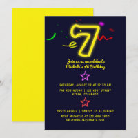 Neon Signé Septième Anniversaire Fête Invitation