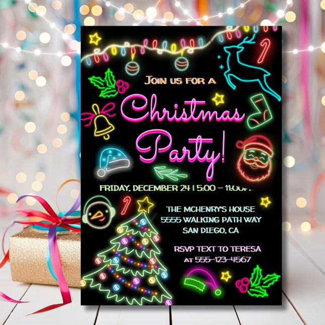 Neon Signs Holiday Christmas Party Invitation (Creator Uploaded)