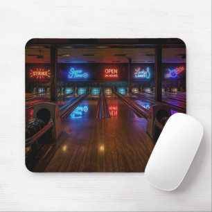 Neon Signs in Dark Bowling Alley Mouse Pad