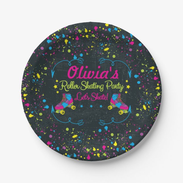 Neon Skate Party Paper Plates (Front)