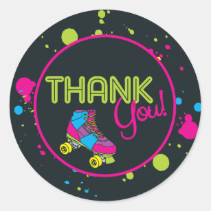 Neon Skate Party Thank You Stickers