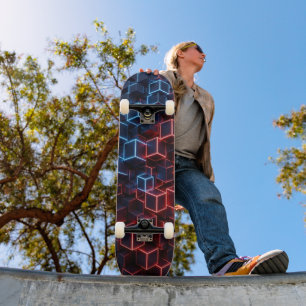 Neon Skateboard - Minuit Navy Crimson 3D Cube