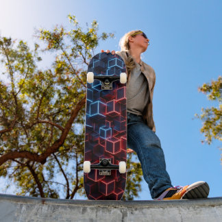 Neon Skateboard - Minuit Navy Crimson 3D Cube