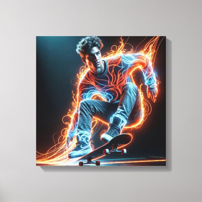 Neon Skateboarder Canvas Print (Front)