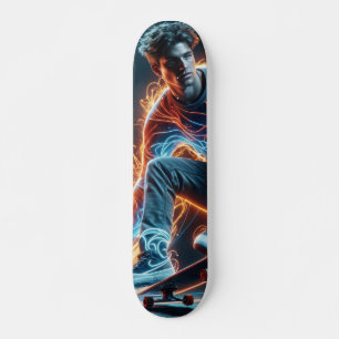 Neon Skateboarder With Dynamic Light Trails Skateboard