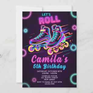 Neon Skating Birthday Invitation Neon invite Skate