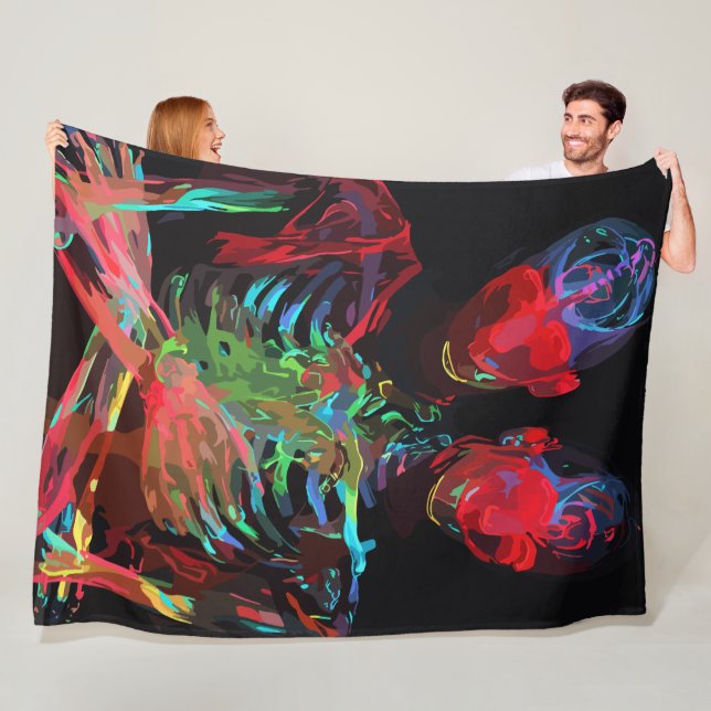 Neon Skeleton Embrace Art Fusion Fleece Blanket (In Situ)