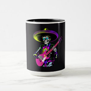 Neon Skeleton Guitarist Halloween Mug