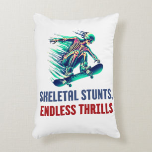 Neon Skeleton Skateboarder Thrills and Chills Accent Pillow