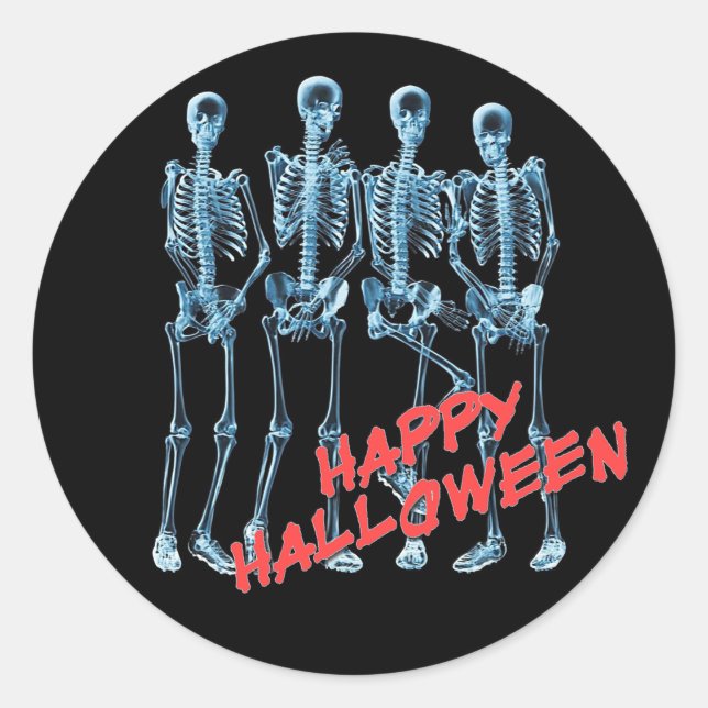 Neon Skeletons Happy Halloween Stickers (Front)