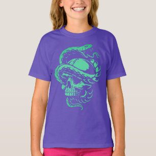 Neon Skull and Snake Gothic Art T-Shirt