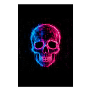 Neon Skull Art Poster