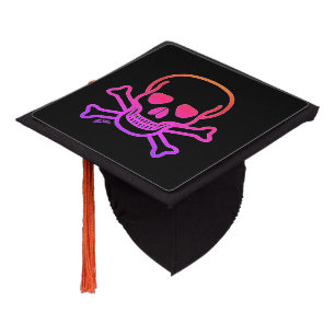 Neon Skull black graduation cap