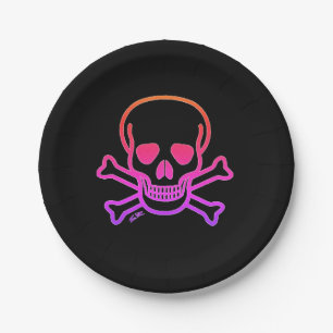 Neon Skull black paper plates