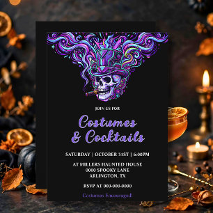 Neon Skull Costumes & Cocktails Halloween Party Invitation