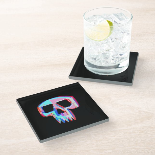 Neon Skull Glass Coaster (Angled)