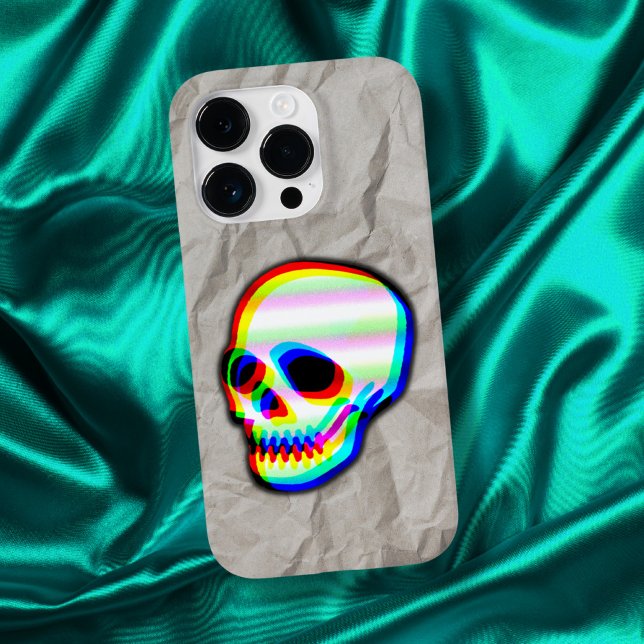 Neon skull illustration on crumpled creased paper Case-Mate iPhone case (Creator Uploaded)
