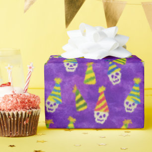 Neon Skull Party Cone Pattern Wrapping Paper