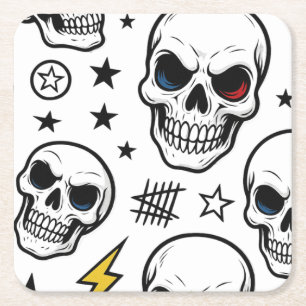 Neon Skull Storm: Dark Star Rock Square Paper Coaster