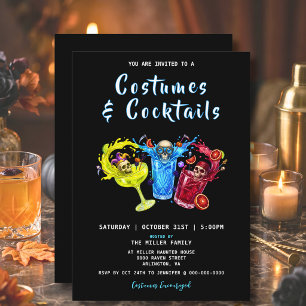 Neon Skull Trio Adult Halloween Party Invitation