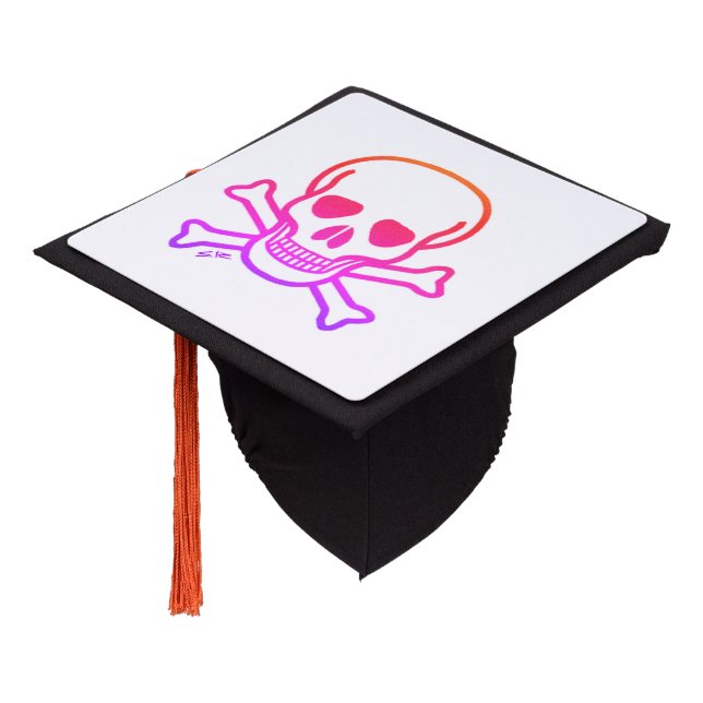 Neon Skull white graduation cap (Angled)