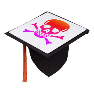 Neon Skull white graduation cap