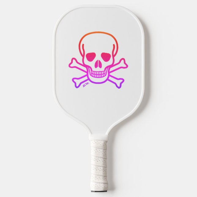 Neon Skull white pickleball paddle (Front)