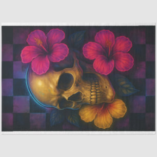 Neon Skull with Hibiscus Flowers Decoupage Paper