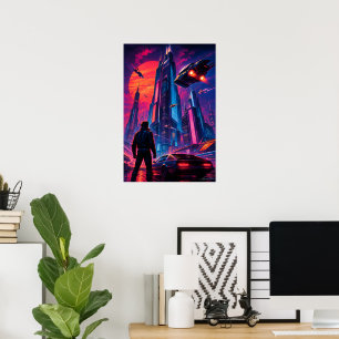 Neon Skyline Drifter Poster