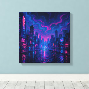 Neon Skyline Mirage Futuristic City Canvas Art