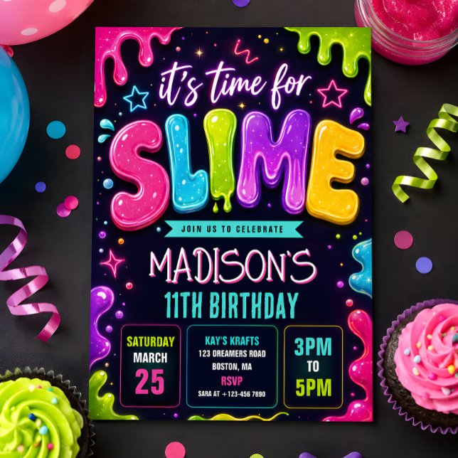 Neon Slime Birthday Party Invitation (Creator Uploaded)