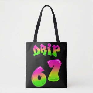 Neon Slime DRIP 67 Viral Meme Black Tote Bag