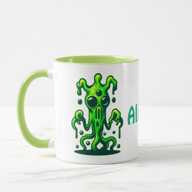 Neon Slime Monster – Cool Creepy Alien Design Mug (Left)
